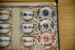 Meissen Hand Painted Demitasse Dragon 6 Tea Cup & Saucer Set with Original Case