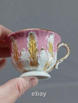 Meissen Pompadour Pink & Gold Biedermeier Molded Leaves Demitasse Cup & Saucer