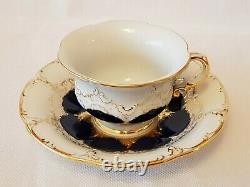 Meissen Porcelain Cobalt Blue & Gold Encrusted Demitasse Cup & Saucer Set #3