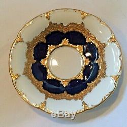 Meissen Porcelain Cobalt Blue Gold Encrusted HP Floral Demitasse Cup & Saucer