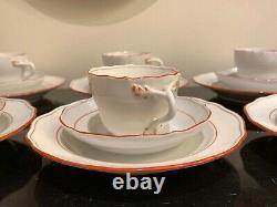 Meissen Porcelain Set of 6 Red Trim Demitasse Cups Saucers Dessert/Bread Plates