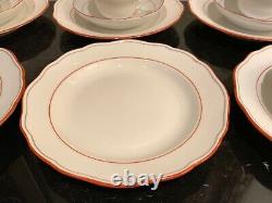 Meissen Porcelain Set of 6 Red Trim Demitasse Cups Saucers Dessert/Bread Plates