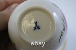 Meissen Rose Wild Flowers Wide Gold Trim Swan Handle Demitasse Cup Saucer