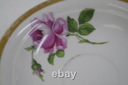 Meissen Rose Wild Flowers Wide Gold Trim Swan Handle Demitasse Cup Saucer