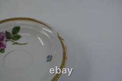 Meissen Rose Wild Flowers Wide Gold Trim Swan Handle Demitasse Cup Saucer