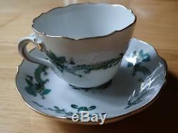 Meissen demitasse cup and saucer, Green Dragon pattern. Quality three slashes