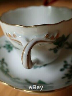 Meissen demitasse cup and saucer, Green Dragon pattern. Quality three slashes