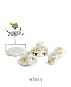 Michael Aram Butterfly Ginkgo 9 Piece Demitasse Cups and Stand Set. NEW