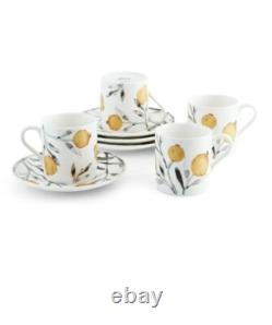 Michael Aram Pomegranate Demitasse 4 Cups & 4 Saucers Set with Stand-NEW
