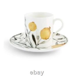 Michael Aram Pomegranate Demitasse 4 Cups & 4 Saucers Set with Stand-NEW