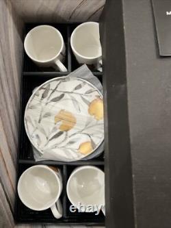 Michael Aram Pomegranate Demitasse 4 Cups & 4 Saucers Set with Stand-NEW