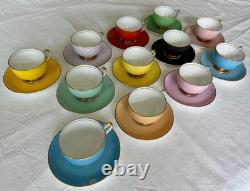 Mid Century Modern Copelands Grosvenor 8175 Solid Demitasse 12 Cups & Saucers