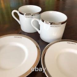 Mikimoto Platinum & White Demitasse Cups & Saucers 2 Set withBox Cup Diameter 6cm