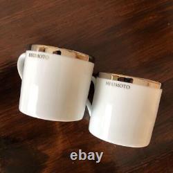 Mikimoto Platinum & White Demitasse Cups & Saucers 2 Set withBox Cup Diameter 6cm