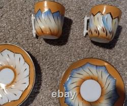 Miniature Demitasse porcelain cups saucers Slight design difference twig handle