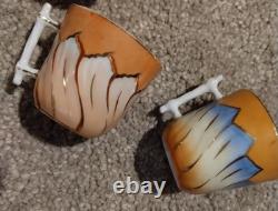 Miniature Demitasse porcelain cups saucers Slight design difference twig handle