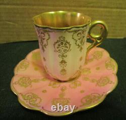 Mint Pink & Gold Encrusted Antique Coalport Demitasse Cup And Saucer
