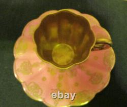 Mint Pink & Gold Encrusted Antique Coalport Demitasse Cup And Saucer
