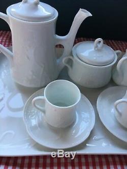 Mint Richard Ginori Iris Demitasse Cup and Saucer, Sugar pot, Creamer, Tray