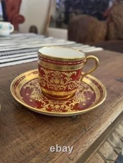 Minton for Tiffany & Co. Red/gold ornate demitasse cup &saucer, made in England