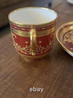 Minton for Tiffany & Co. Red/gold ornate demitasse cup &saucer, made in England