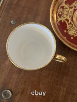 Minton for Tiffany & Co. Red/gold ornate demitasse cup &saucer, made in England