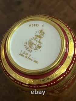 Minton for Tiffany & Co. Red/gold ornate demitasse cup &saucer, made in England