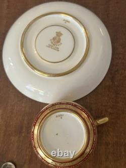 Minton for Tiffany & Co. Red/gold ornate demitasse cup &saucer, made in England