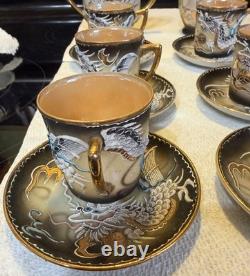 Moriyama Mori-Machi Japan Dragonware Demitasse Cups Saucers Sugar Creamer