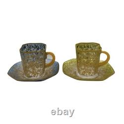 Moser Art Glass Demitasse Cups Saucers Set 2 Gilt Enamel c. 1885-1900