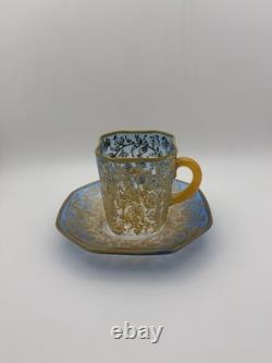 Moser Art Glass Demitasse Cups Saucers Set 2 Gilt Enamel c. 1885-1900