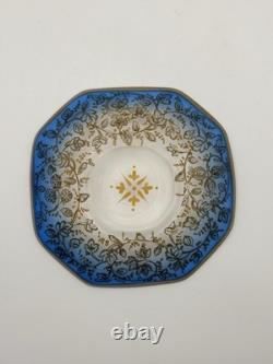 Moser Art Glass Demitasse Cups Saucers Set 2 Gilt Enamel c. 1885-1900