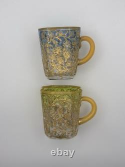 Moser Art Glass Demitasse Cups Saucers Set 2 Gilt Enamel c. 1885-1900