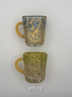 Moser Art Glass Demitasse Cups Saucers Set 2 Gilt Enamel c. 1885-1900