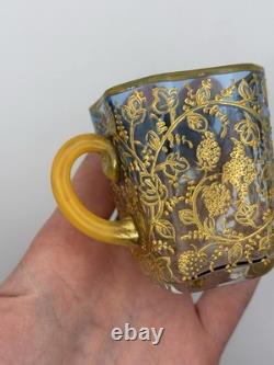 Moser Art Glass Demitasse Cups Saucers Set 2 Gilt Enamel c. 1885-1900