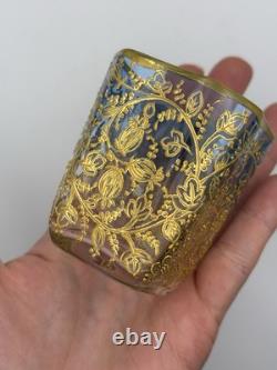 Moser Art Glass Demitasse Cups Saucers Set 2 Gilt Enamel c. 1885-1900