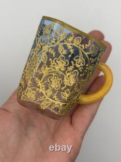 Moser Art Glass Demitasse Cups Saucers Set 2 Gilt Enamel c. 1885-1900