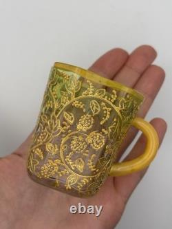 Moser Art Glass Demitasse Cups Saucers Set 2 Gilt Enamel c. 1885-1900
