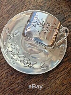 Murat MISTLETOE Sterling Silver French Nouveau Teacup Saucer Tea Demitasse Cup