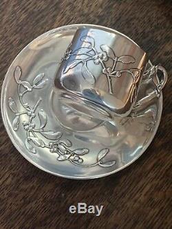Murat MISTLETOE Sterling Silver French Nouveau Teacup Saucer Tea Demitasse Cup