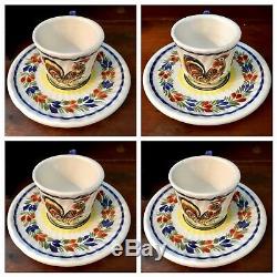 NEW $625 Quimper Le Coq Tea Set 1991 France Coffee Pot Cup Saucer Demitasse