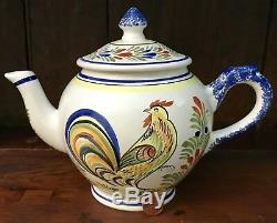 NEW $625 Quimper Le Coq Tea Set 1991 France Coffee Pot Cup Saucer Demitasse