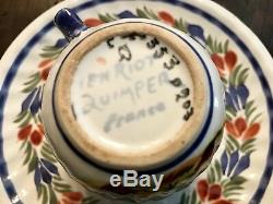 NEW $625 Quimper Le Coq Tea Set 1991 France Coffee Pot Cup Saucer Demitasse