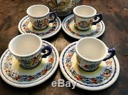 NEW $625 Quimper Le Coq Tea Set 1991 France Coffee Pot Cup Saucer Demitasse