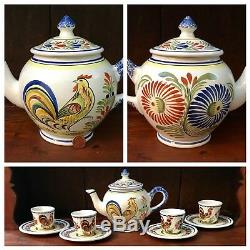 NEW $625 Quimper Le Coq Tea Set 1991 France Coffee Pot Cup Saucer Demitasse