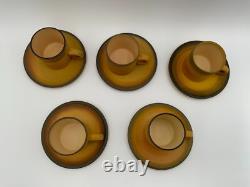 NEW Set 5 Demitasse Cups & Saucers Ombre Hand Painted Palceramic Pottery Israel