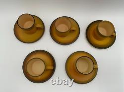 NEW Set 5 Demitasse Cups & Saucers Ombre Hand Painted Palceramic Pottery Israel