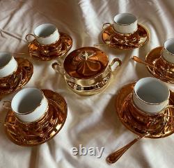 NICE NEW Italian Espresso Demitasse 20 piece Service Set For 6 Gold & White