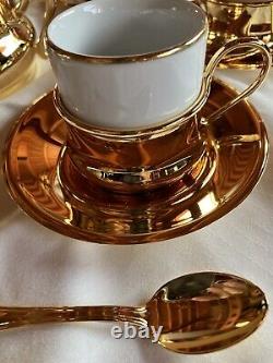 NICE NEW Italian Espresso Demitasse 20 piece Service Set For 6 Gold & White