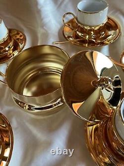 NICE NEW Italian Espresso Demitasse 20 piece Service Set For 6 Gold & White